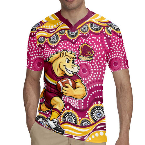 Brisbane Broncos Rugby Jersey Aboriginal Dot Pattern - Rugby Mascot Heritage Pride
