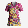 Brisbane Broncos Scrub Top Aboriginal Dot Pattern - Rugby Mascot Heritage Pride