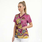 Brisbane Broncos Scrub Top Aboriginal Dot Pattern - Rugby Mascot Heritage Pride
