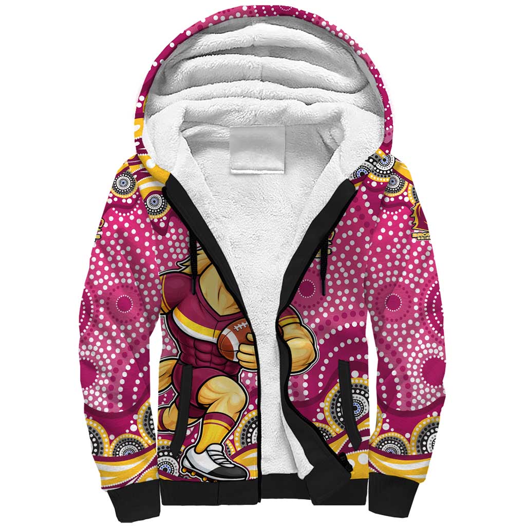 Brisbane Broncos Sherpa Hoodie Aboriginal Dot Pattern - Rugby Mascot Heritage Pride