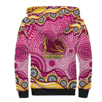 Brisbane Broncos Sherpa Hoodie Aboriginal Dot Pattern - Rugby Mascot Heritage Pride