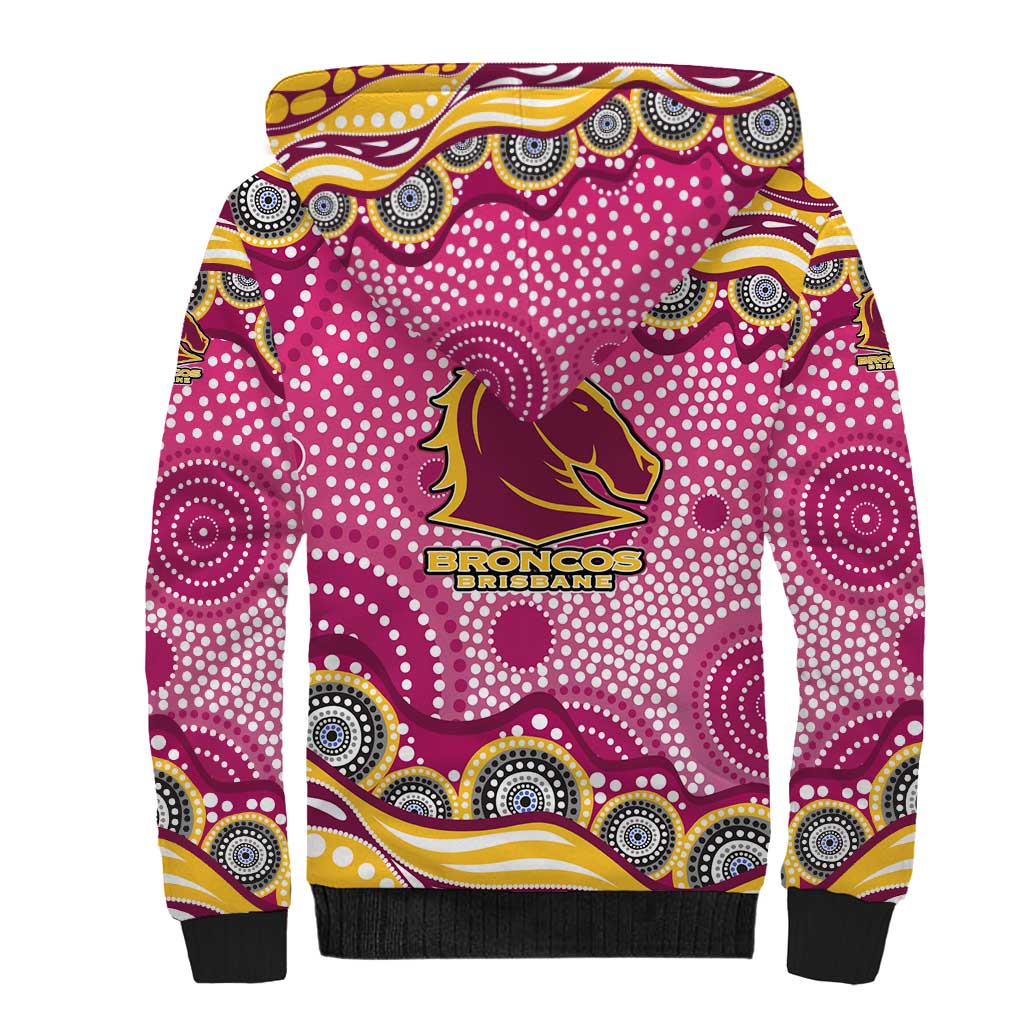 Brisbane Broncos Sherpa Hoodie Aboriginal Dot Pattern - Rugby Mascot Heritage Pride