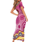 Brisbane Broncos Short Sleeve Bodycon Dress Aboriginal Dot Pattern - Rugby Mascot Heritage Pride