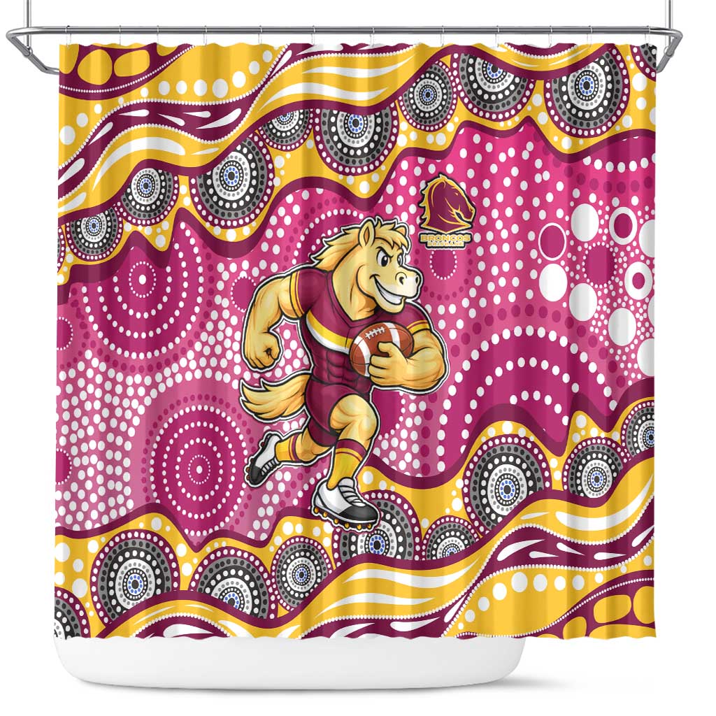 Brisbane Broncos Shower Curtain Aboriginal Dot Pattern - Rugby Mascot Heritage Pride