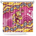 Brisbane Broncos Shower Curtain Aboriginal Dot Pattern - Rugby Mascot Heritage Pride