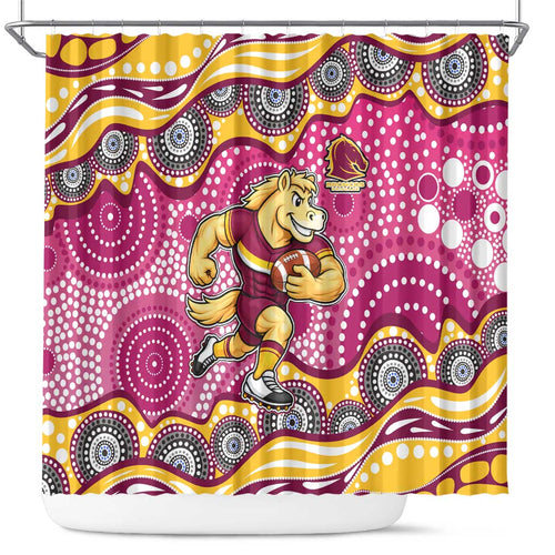 Brisbane Broncos Shower Curtain Aboriginal Dot Pattern - Rugby Mascot Heritage Pride