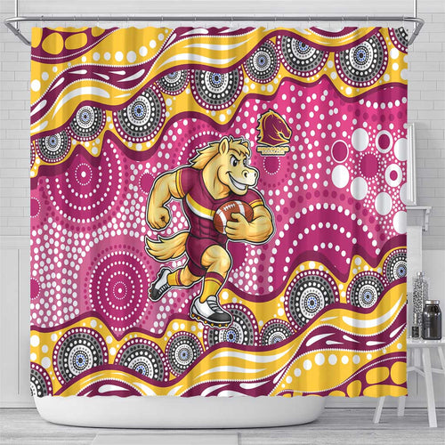 Brisbane Broncos Shower Curtain Aboriginal Dot Pattern - Rugby Mascot Heritage Pride