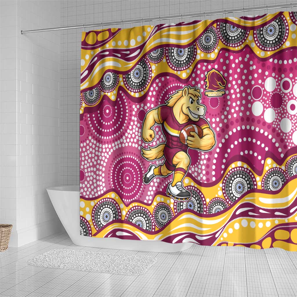 Brisbane Broncos Shower Curtain Aboriginal Dot Pattern - Rugby Mascot Heritage Pride