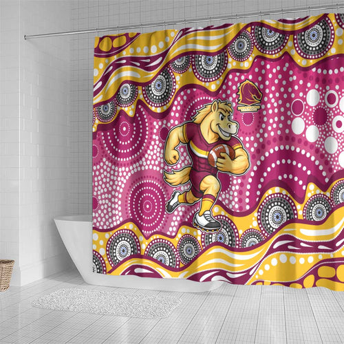 Brisbane Broncos Shower Curtain Aboriginal Dot Pattern - Rugby Mascot Heritage Pride