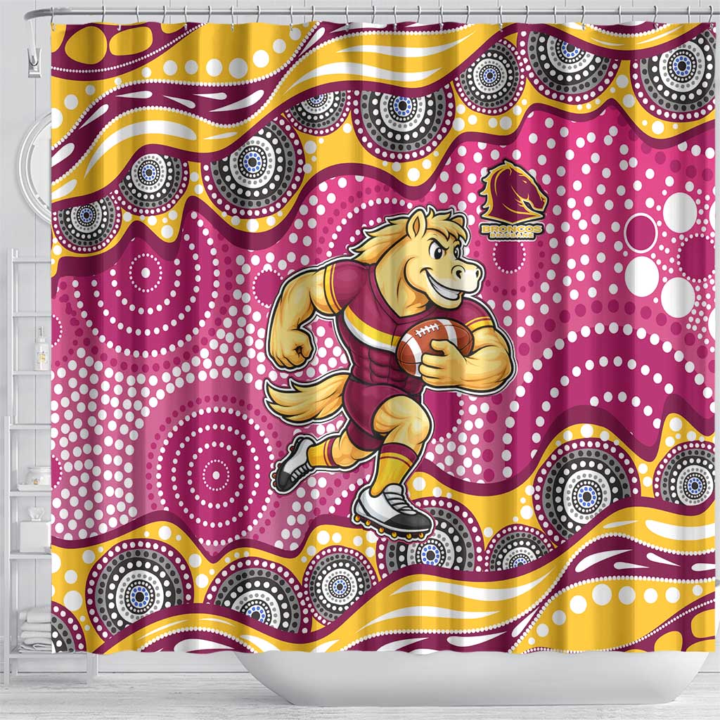 Brisbane Broncos Shower Curtain Aboriginal Dot Pattern - Rugby Mascot Heritage Pride