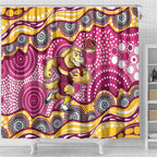 Brisbane Broncos Shower Curtain Aboriginal Dot Pattern - Rugby Mascot Heritage Pride