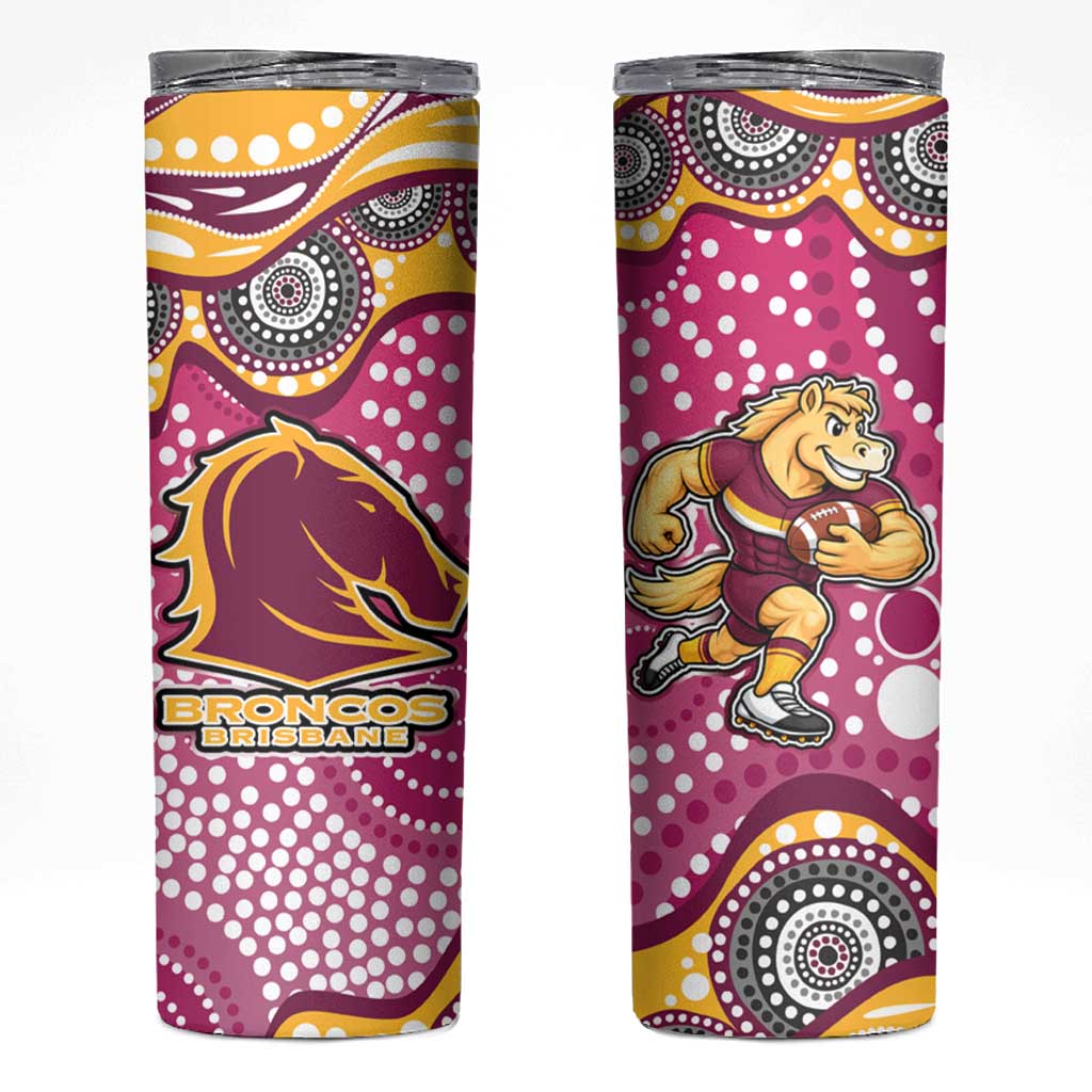 Brisbane Broncos Skinny Tumbler Aboriginal Dot Pattern - Rugby Mascot Heritage Pride