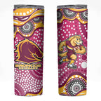 Brisbane Broncos Skinny Tumbler Aboriginal Dot Pattern - Rugby Mascot Heritage Pride