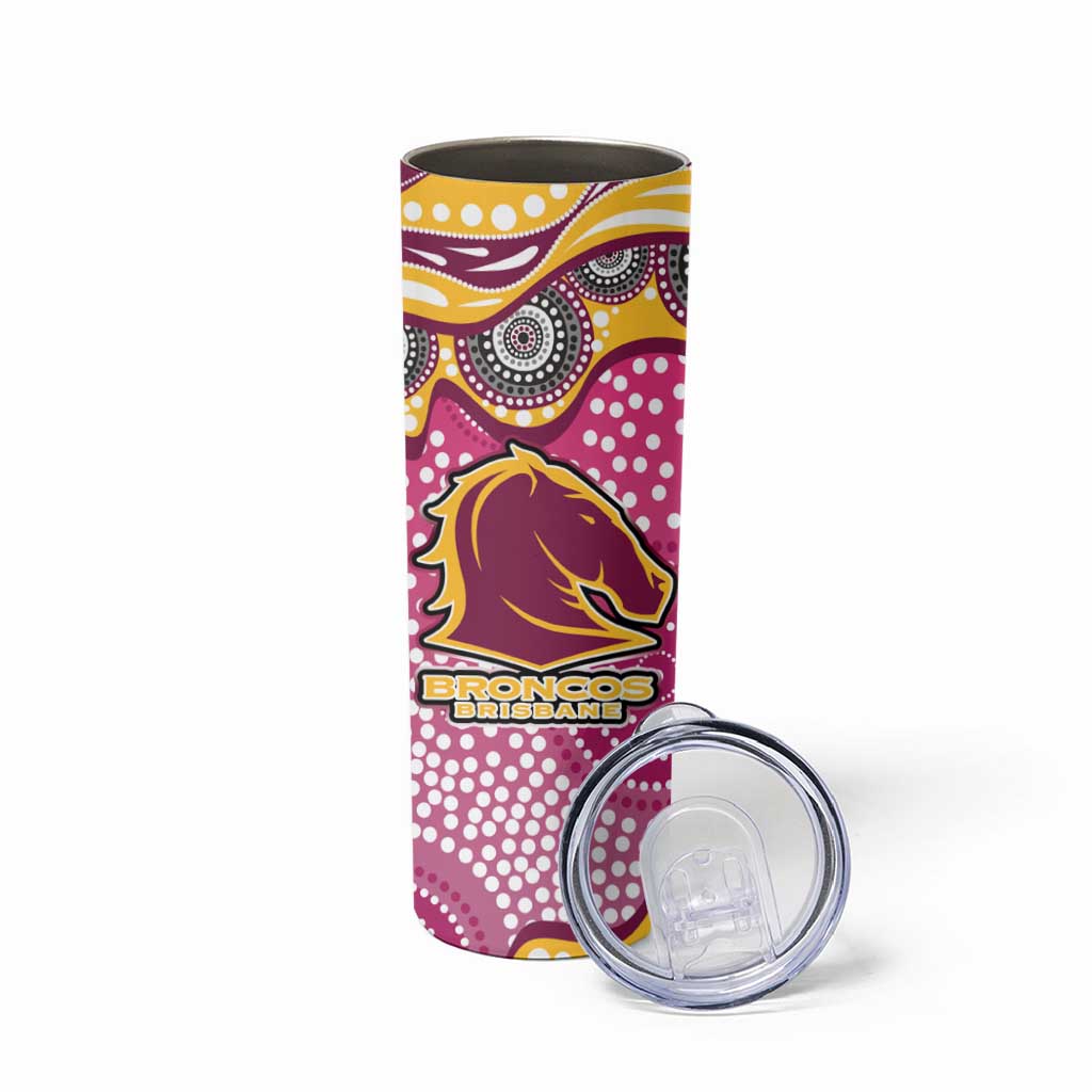 Brisbane Broncos Skinny Tumbler Aboriginal Dot Pattern - Rugby Mascot Heritage Pride