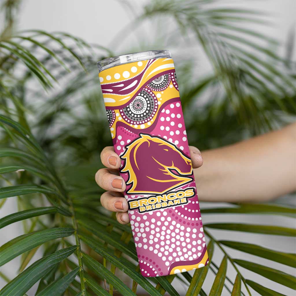 Brisbane Broncos Skinny Tumbler Aboriginal Dot Pattern - Rugby Mascot Heritage Pride