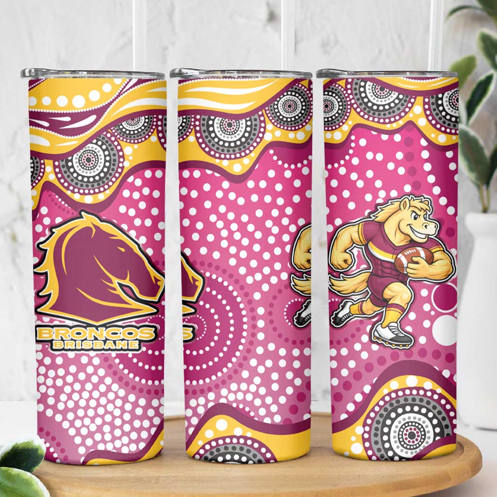 Brisbane Broncos Skinny Tumbler Aboriginal Dot Pattern - Rugby Mascot Heritage Pride
