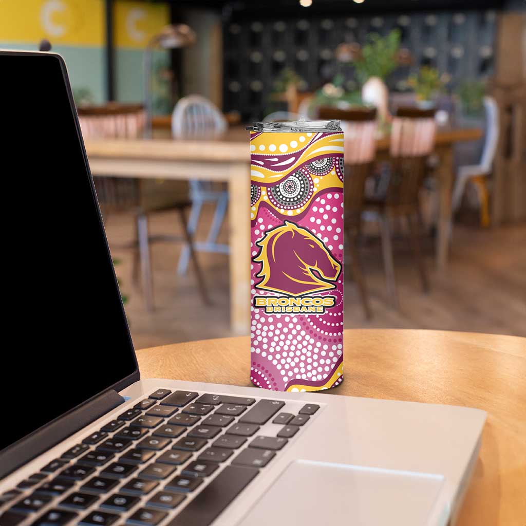Brisbane Broncos Skinny Tumbler Aboriginal Dot Pattern - Rugby Mascot Heritage Pride