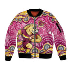 Brisbane Broncos Sleeve Zip Bomber Jacket Aboriginal Dot Pattern - Rugby Mascot Heritage Pride