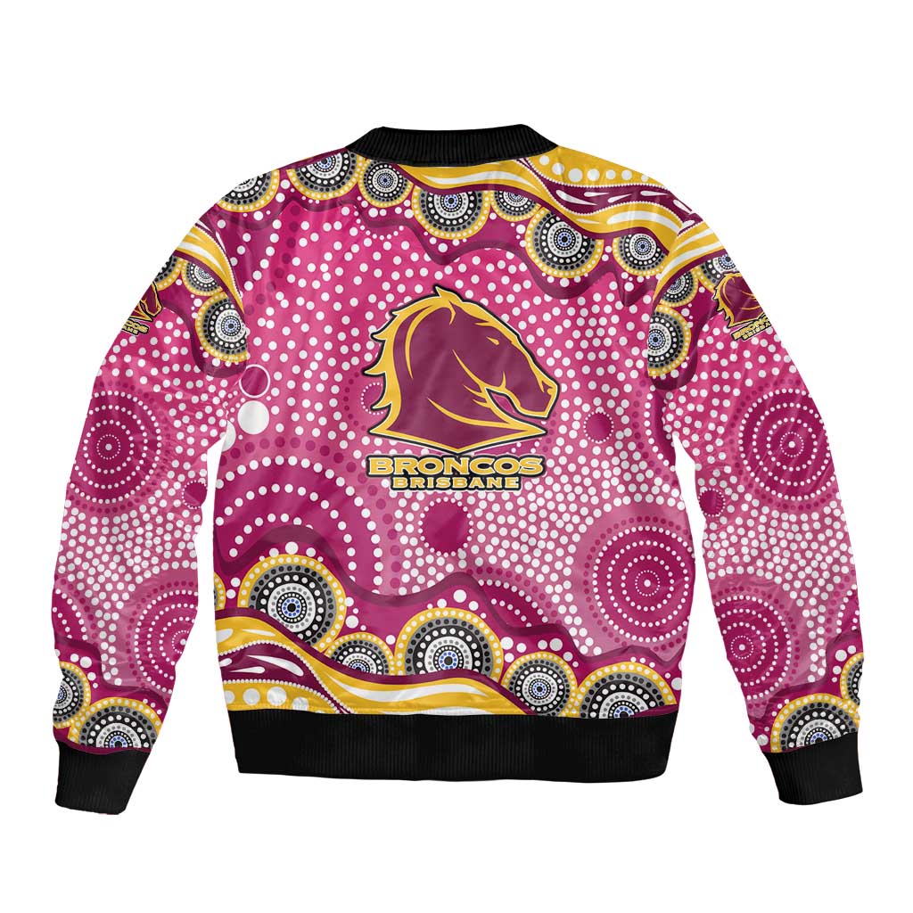 Brisbane Broncos Sleeve Zip Bomber Jacket Aboriginal Dot Pattern - Rugby Mascot Heritage Pride