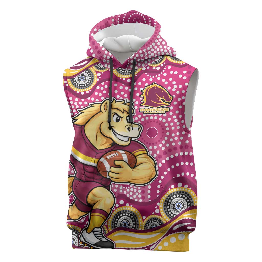 Brisbane Broncos Sleeveless Hoodie Aboriginal Dot Pattern - Rugby Mascot Heritage Pride