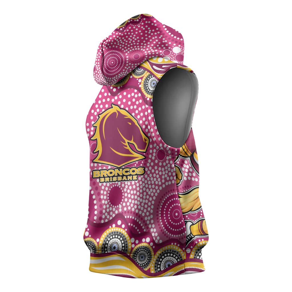 Brisbane Broncos Sleeveless Hoodie Aboriginal Dot Pattern - Rugby Mascot Heritage Pride