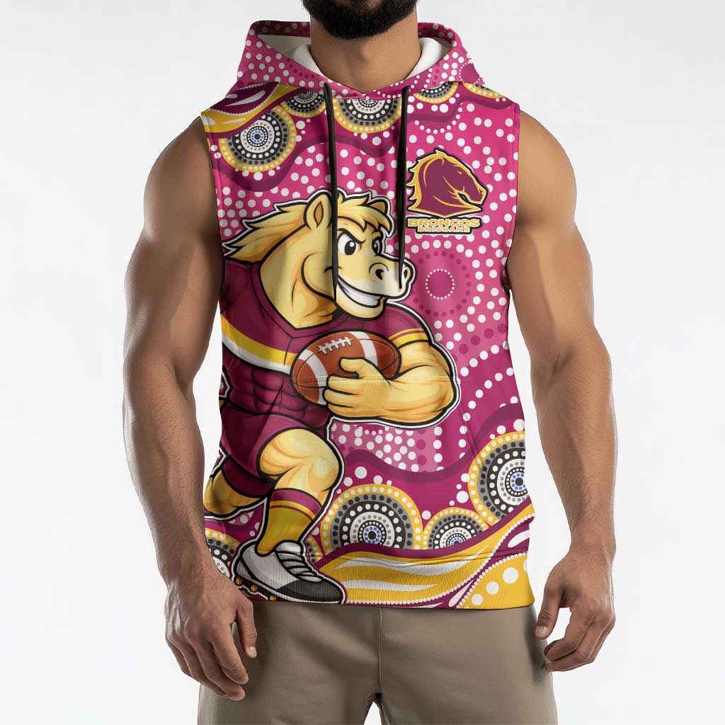 Brisbane Broncos Sleeveless Hoodie Aboriginal Dot Pattern - Rugby Mascot Heritage Pride