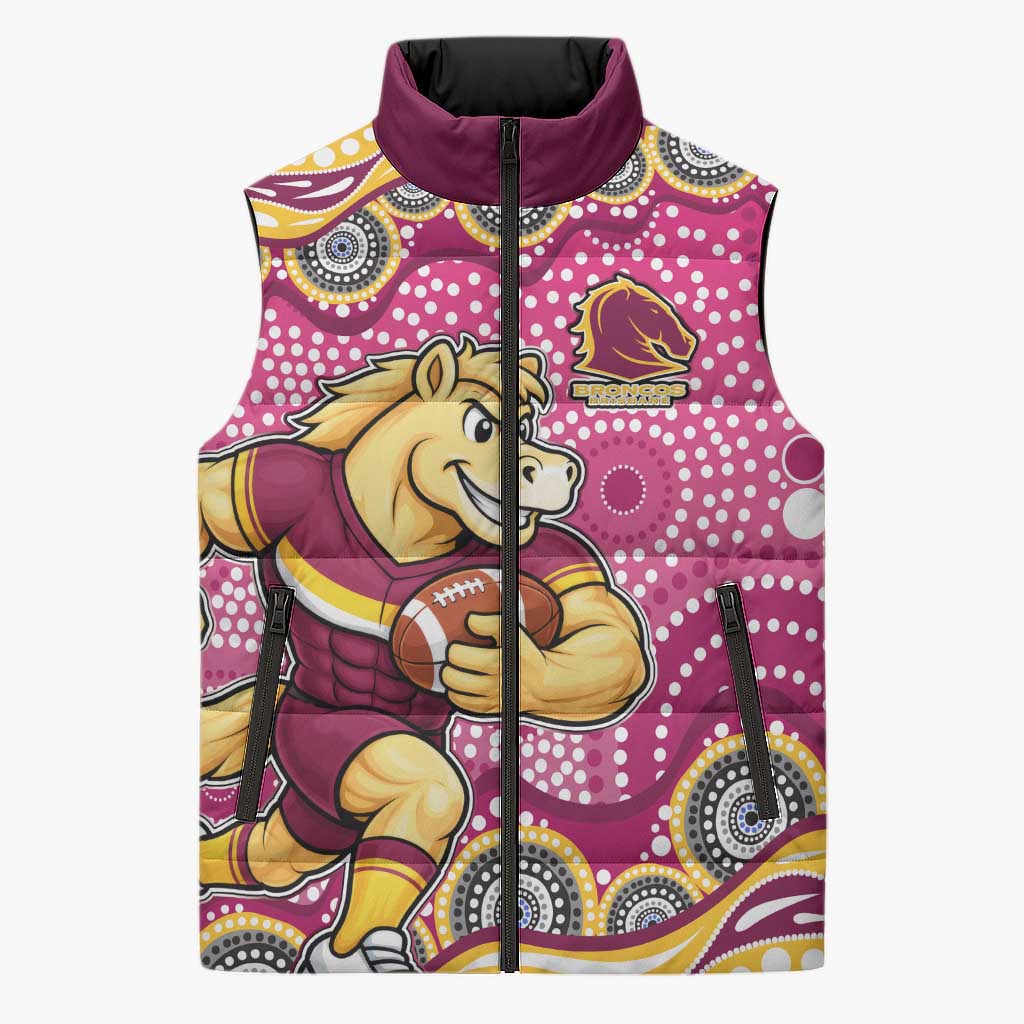Brisbane Broncos Sleeveless Puffer Jacket Aboriginal Dot Pattern - Rugby Mascot Heritage Pride