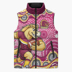 Brisbane Broncos Sleeveless Puffer Jacket Aboriginal Dot Pattern - Rugby Mascot Heritage Pride