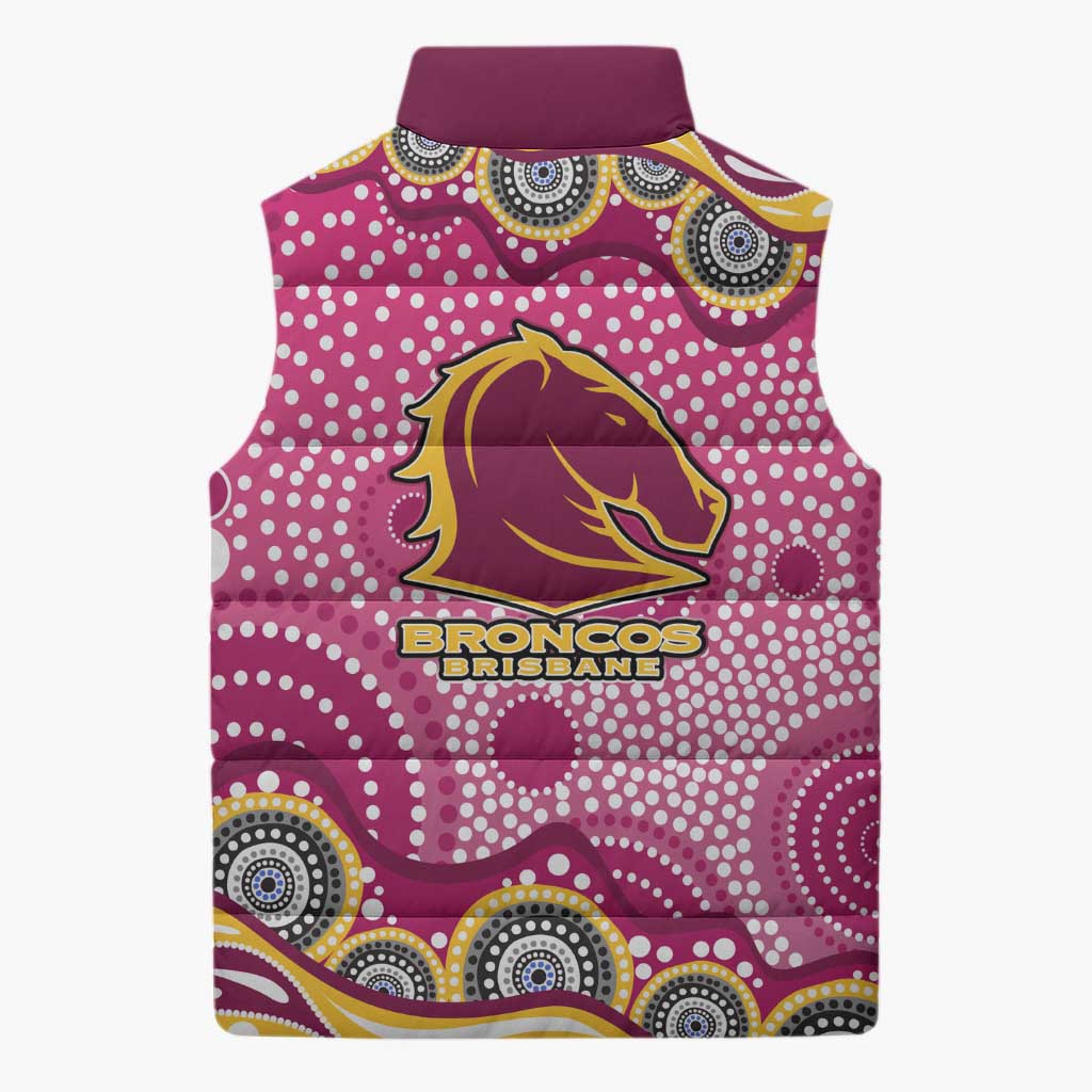 Brisbane Broncos Sleeveless Puffer Jacket Aboriginal Dot Pattern - Rugby Mascot Heritage Pride