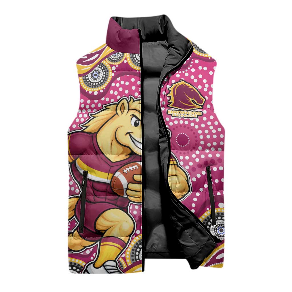 Brisbane Broncos Sleeveless Puffer Jacket Aboriginal Dot Pattern - Rugby Mascot Heritage Pride