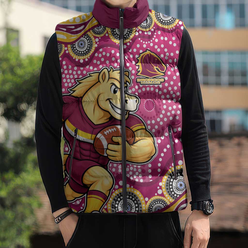 Brisbane Broncos Sleeveless Puffer Jacket Aboriginal Dot Pattern - Rugby Mascot Heritage Pride