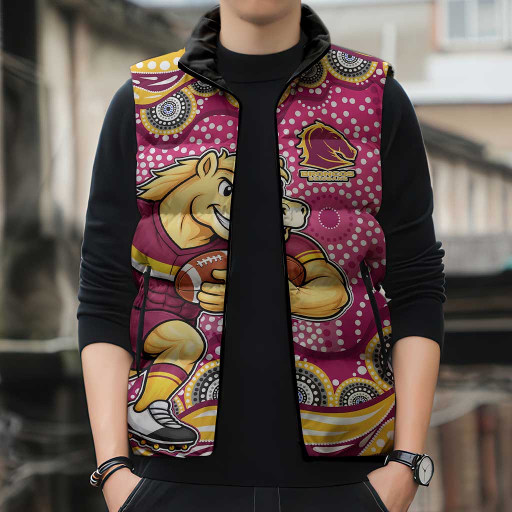 Brisbane Broncos Sleeveless Puffer Jacket Aboriginal Dot Pattern - Rugby Mascot Heritage Pride