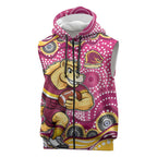 Brisbane Broncos Sleeveless Zip Hoodie Aboriginal Dot Pattern - Rugby Mascot Heritage Pride