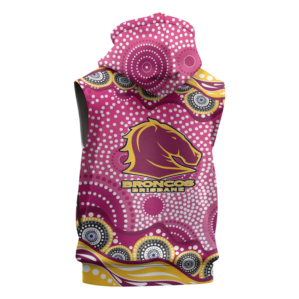 Brisbane Broncos Sleeveless Zip Hoodie Aboriginal Dot Pattern - Rugby Mascot Heritage Pride