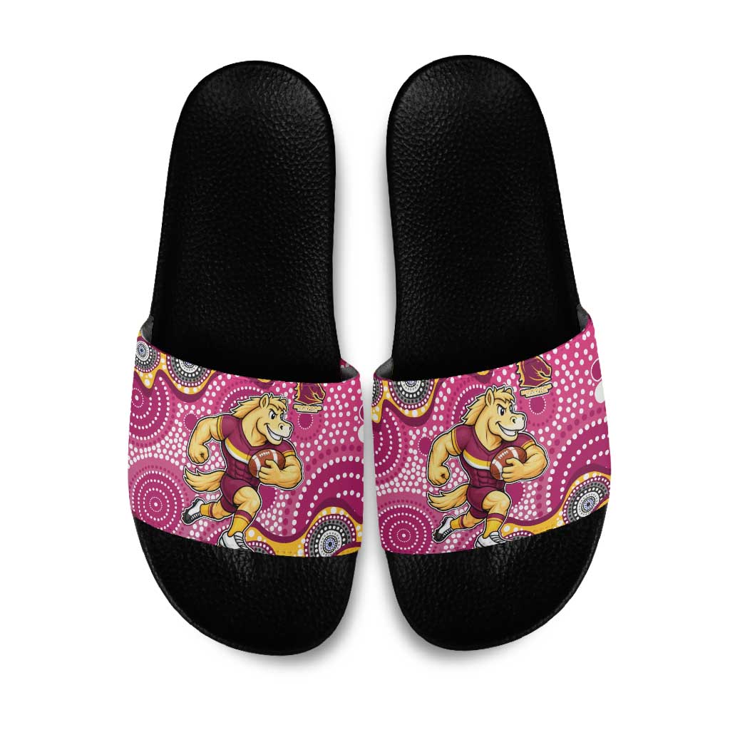 Brisbane Broncos Slide Sandals Aboriginal Dot Pattern - Rugby Mascot Heritage Pride
