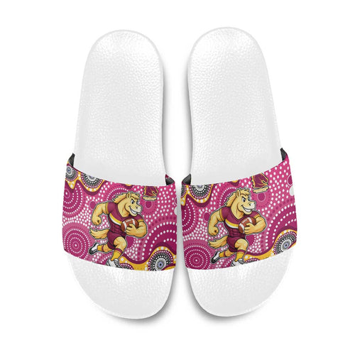 Brisbane Broncos Slide Sandals Aboriginal Dot Pattern - Rugby Mascot Heritage Pride