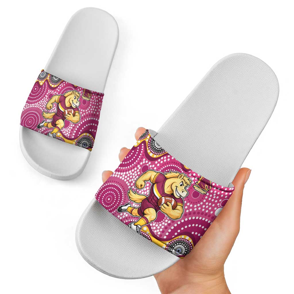Brisbane Broncos Slide Sandals Aboriginal Dot Pattern - Rugby Mascot Heritage Pride