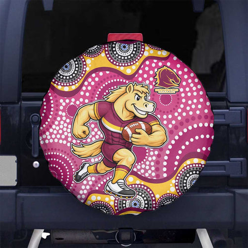 Brisbane Broncos Spare Tire Cover Aboriginal Dot Pattern - Rugby Mascot Heritage Pride