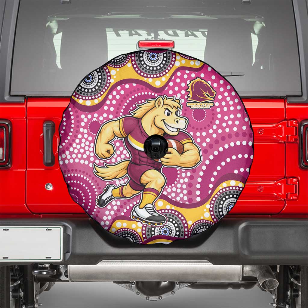 Brisbane Broncos Spare Tire Cover Aboriginal Dot Pattern - Rugby Mascot Heritage Pride