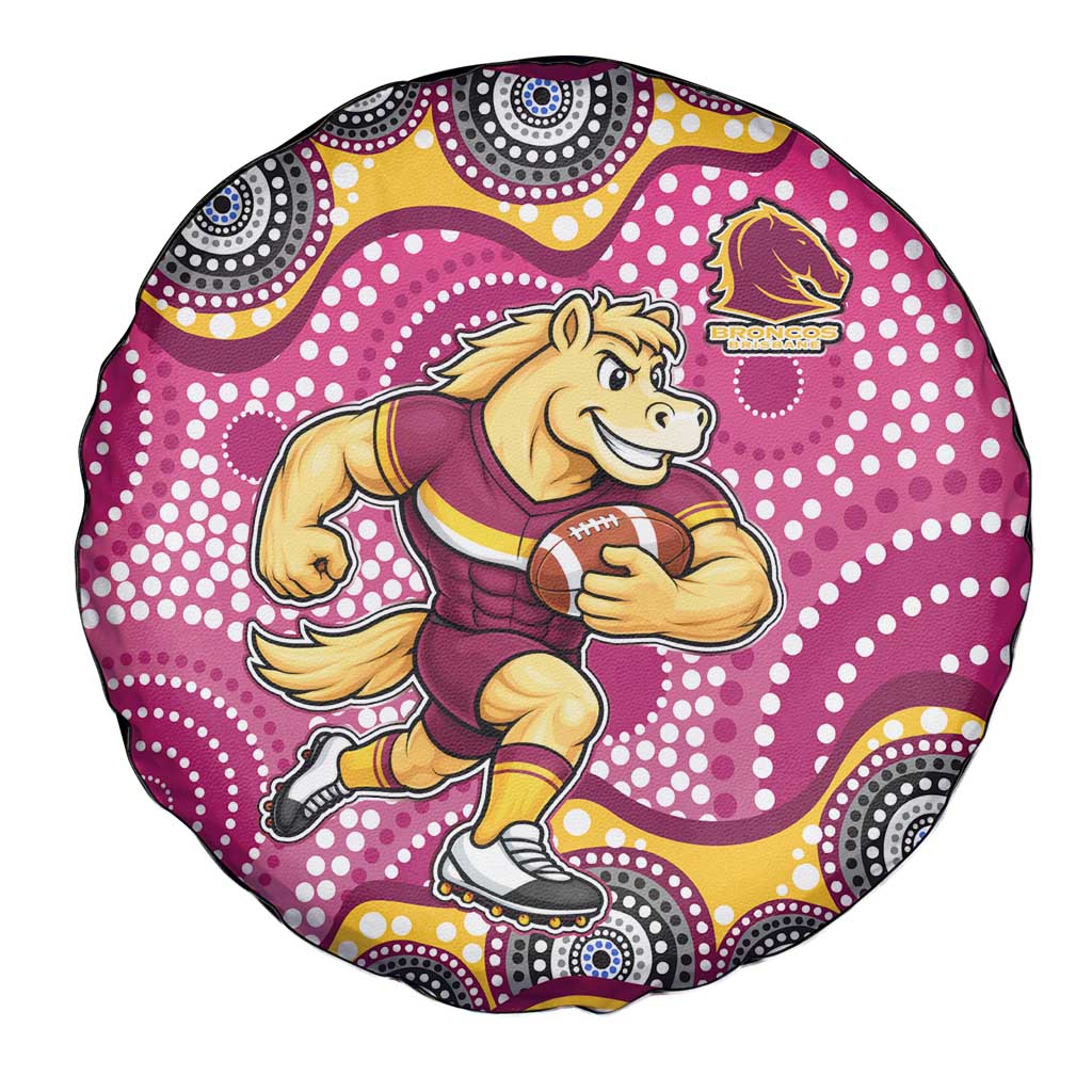 Brisbane Broncos Spare Tire Cover Aboriginal Dot Pattern - Rugby Mascot Heritage Pride