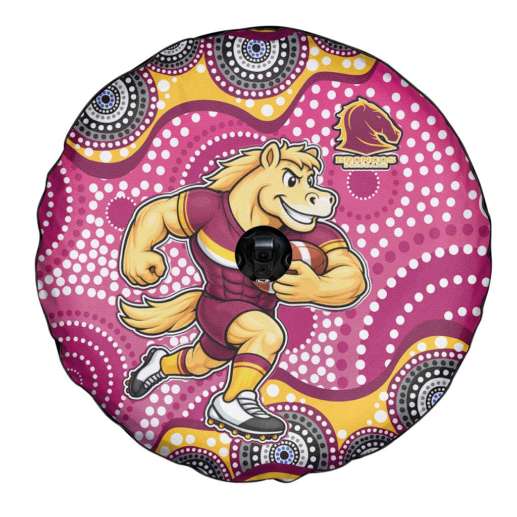 Brisbane Broncos Spare Tire Cover Aboriginal Dot Pattern - Rugby Mascot Heritage Pride