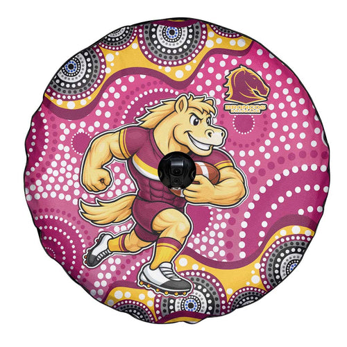 Brisbane Broncos Spare Tire Cover Aboriginal Dot Pattern - Rugby Mascot Heritage Pride