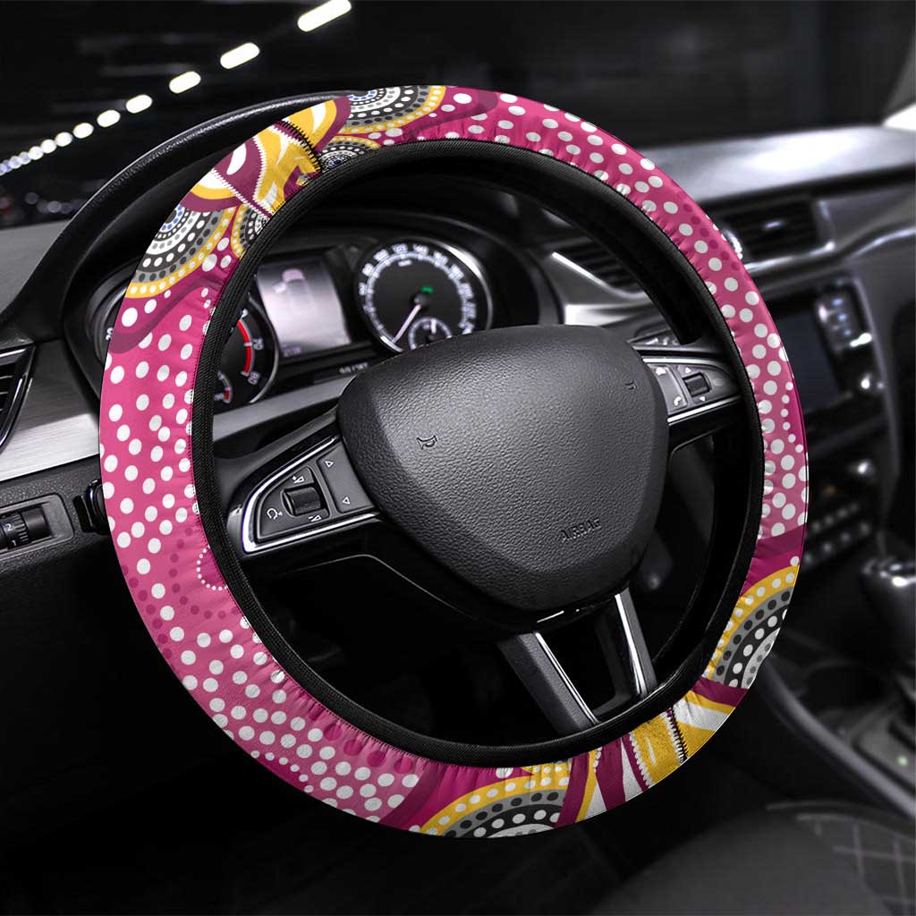 Brisbane Broncos Steering Wheel Cover Aboriginal Dot Pattern - Rugby Mascot Heritage Pride