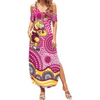 Brisbane Broncos Summer Maxi Dress Aboriginal Dot Pattern - Rugby Mascot Heritage Pride
