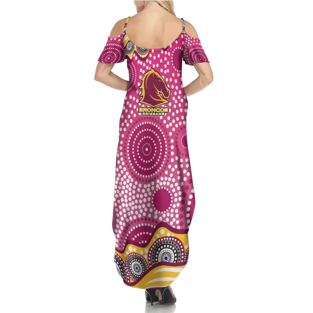 Brisbane Broncos Summer Maxi Dress Aboriginal Dot Pattern - Rugby Mascot Heritage Pride