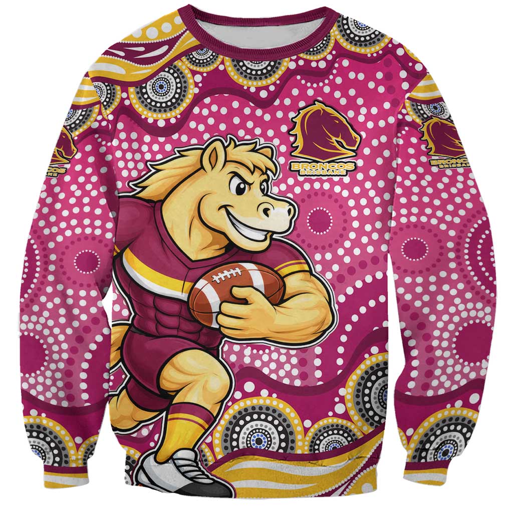 Brisbane Broncos Sweatshirt Aboriginal Dot Pattern - Rugby Mascot Heritage Pride