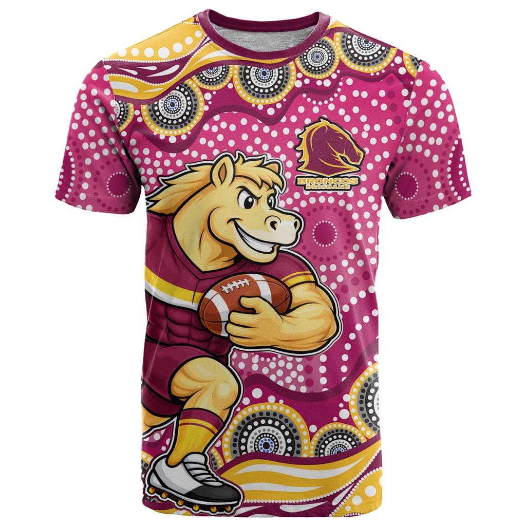 Brisbane Broncos T Shirt Aboriginal Dot Pattern - Rugby Mascot Heritage Pride