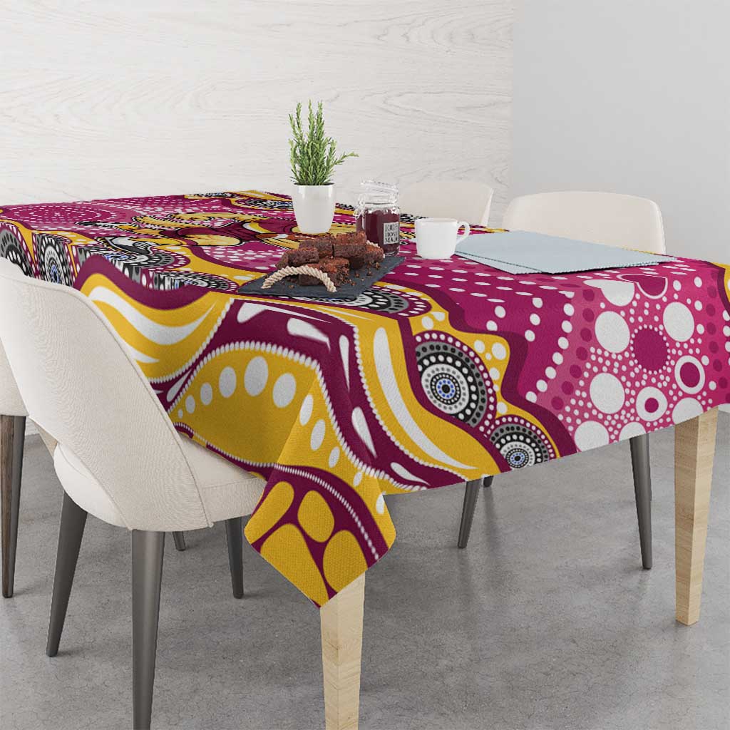 Brisbane Broncos Tablecloth Aboriginal Dot Pattern - Rugby Mascot Heritage Pride