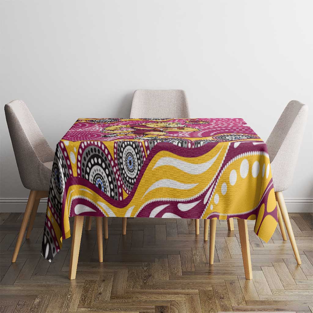 Brisbane Broncos Tablecloth Aboriginal Dot Pattern - Rugby Mascot Heritage Pride