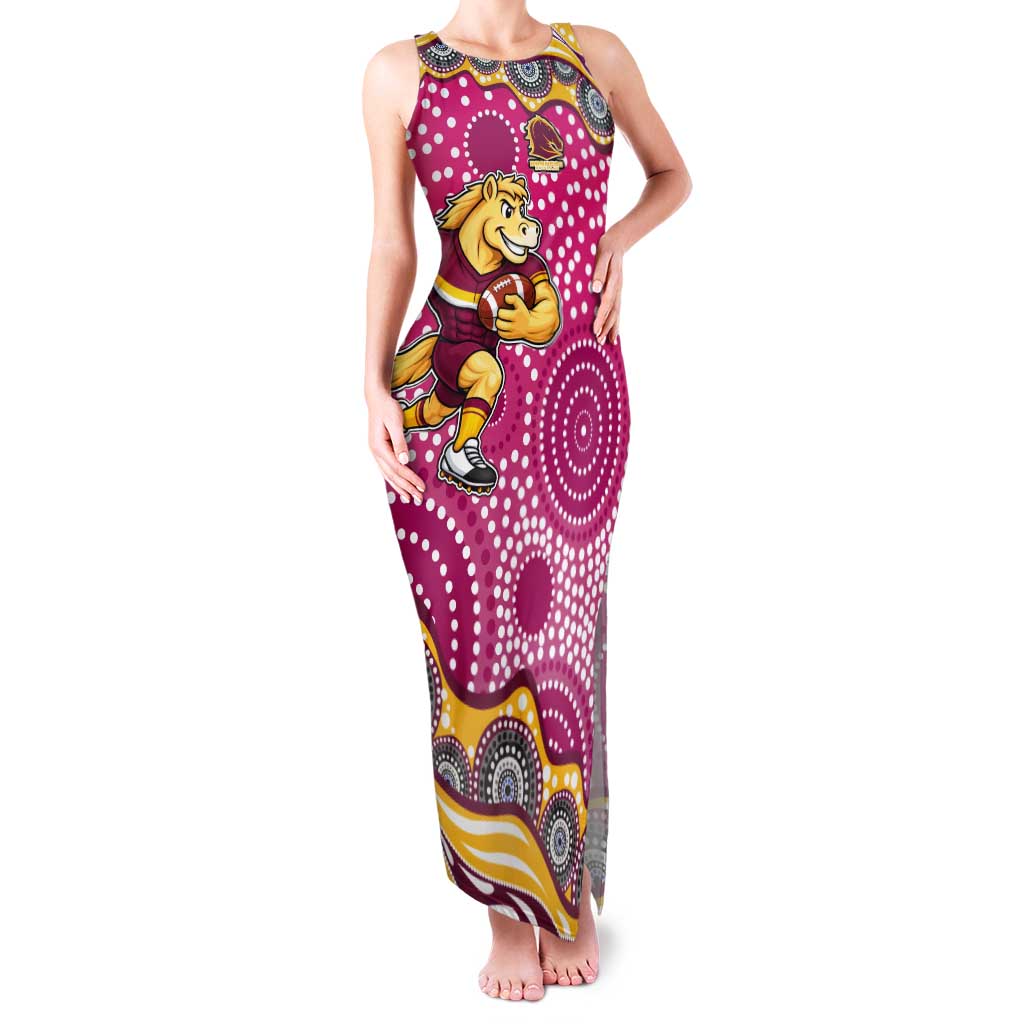 Brisbane Broncos Tank Maxi Dress Aboriginal Dot Pattern - Rugby Mascot Heritage Pride